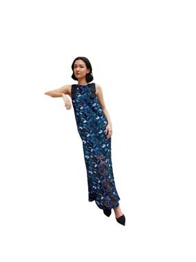 Abbey Glass Michelle Gown Blue Daisy Floral Lace Size XS